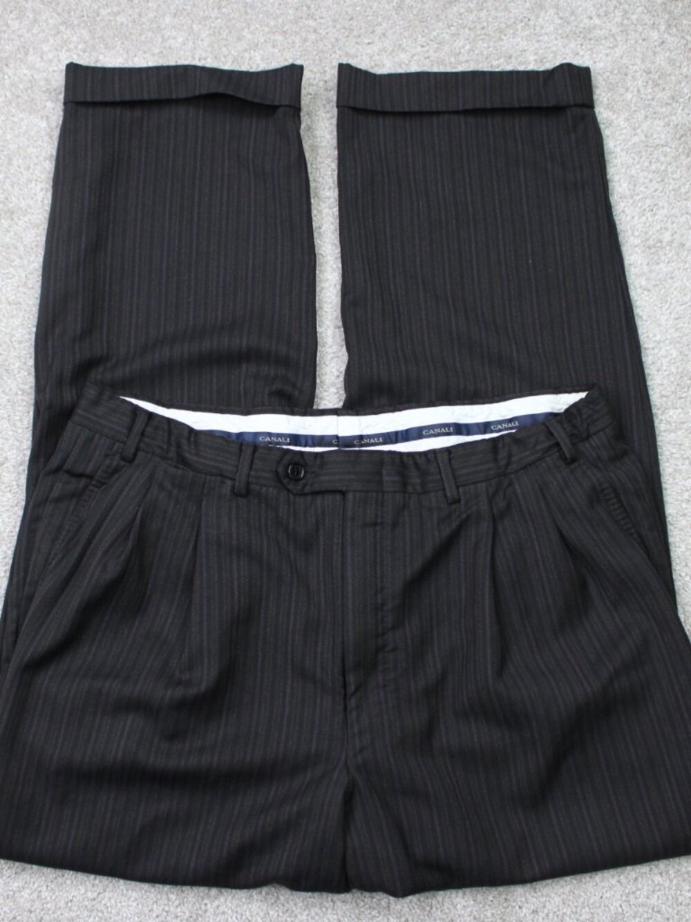 Canali Dress Pants Mens 36x30 Black/Purple Super 120s Wool Pleated Cuffed Lined